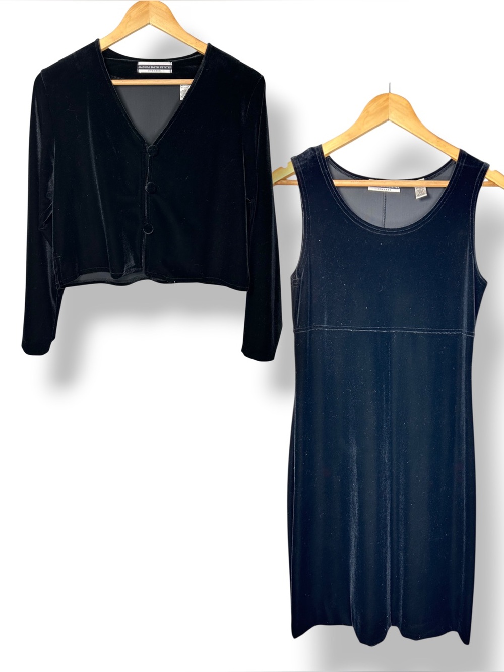 4/$20 Amanda Smith Petites Black Velvet Dress & Cropped Jacket Set 10P Cocktail